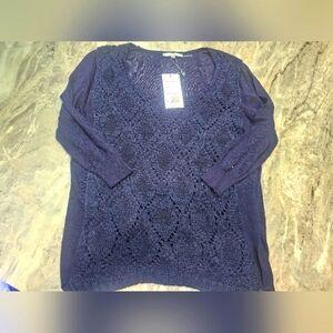 Sioni NWT Size M Satellite Blue Linen Cotton Open Knit Pullover Sweater